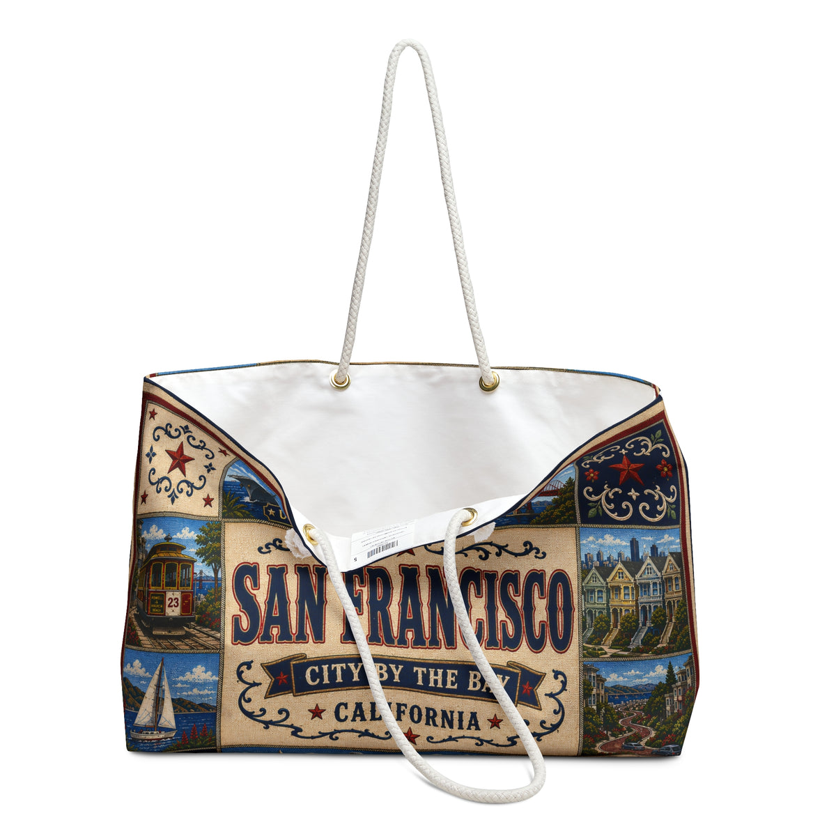 San Francisco California Weekender Bag City by the Bay Faux Patchwork Travel Tote Golden Gate Weekend Getaway Gift