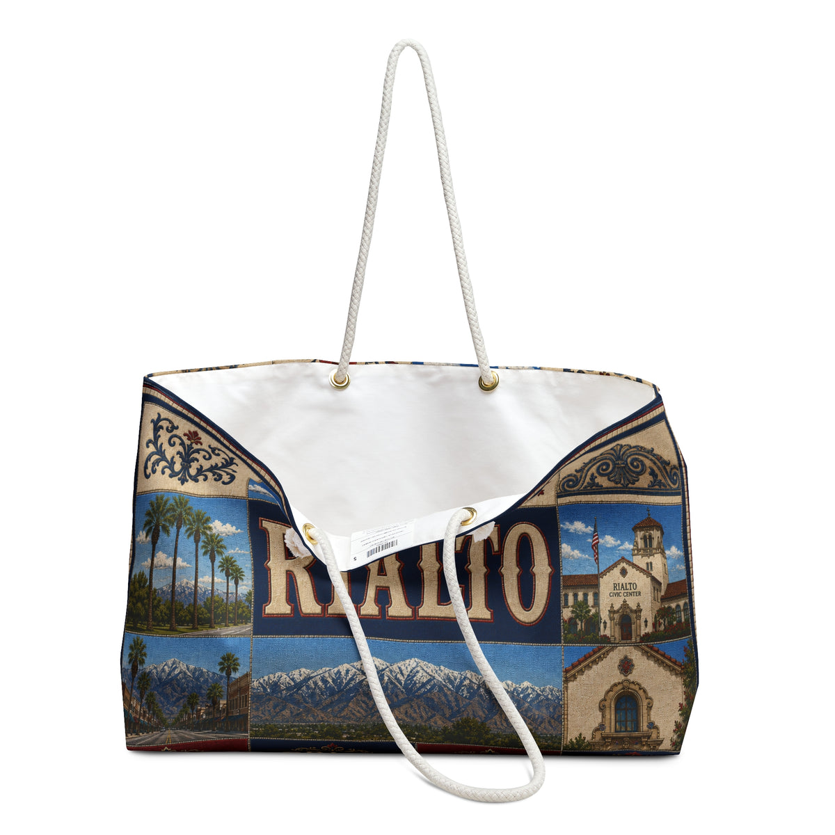 Rialto California Weekender Bag Heritage Pride Faux Patchwork Travel Tote Vintage Inland Empire Getaway Gift