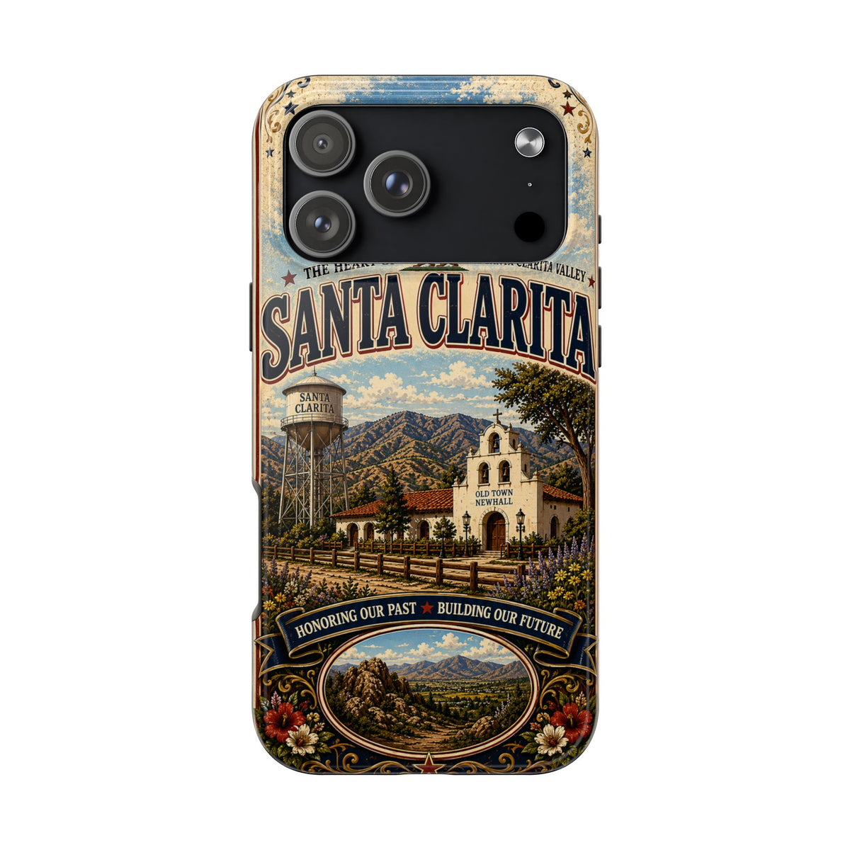 Santa Clarita Faux Patchwork Phone Case Vintage California Valley Travel Landmark Cover