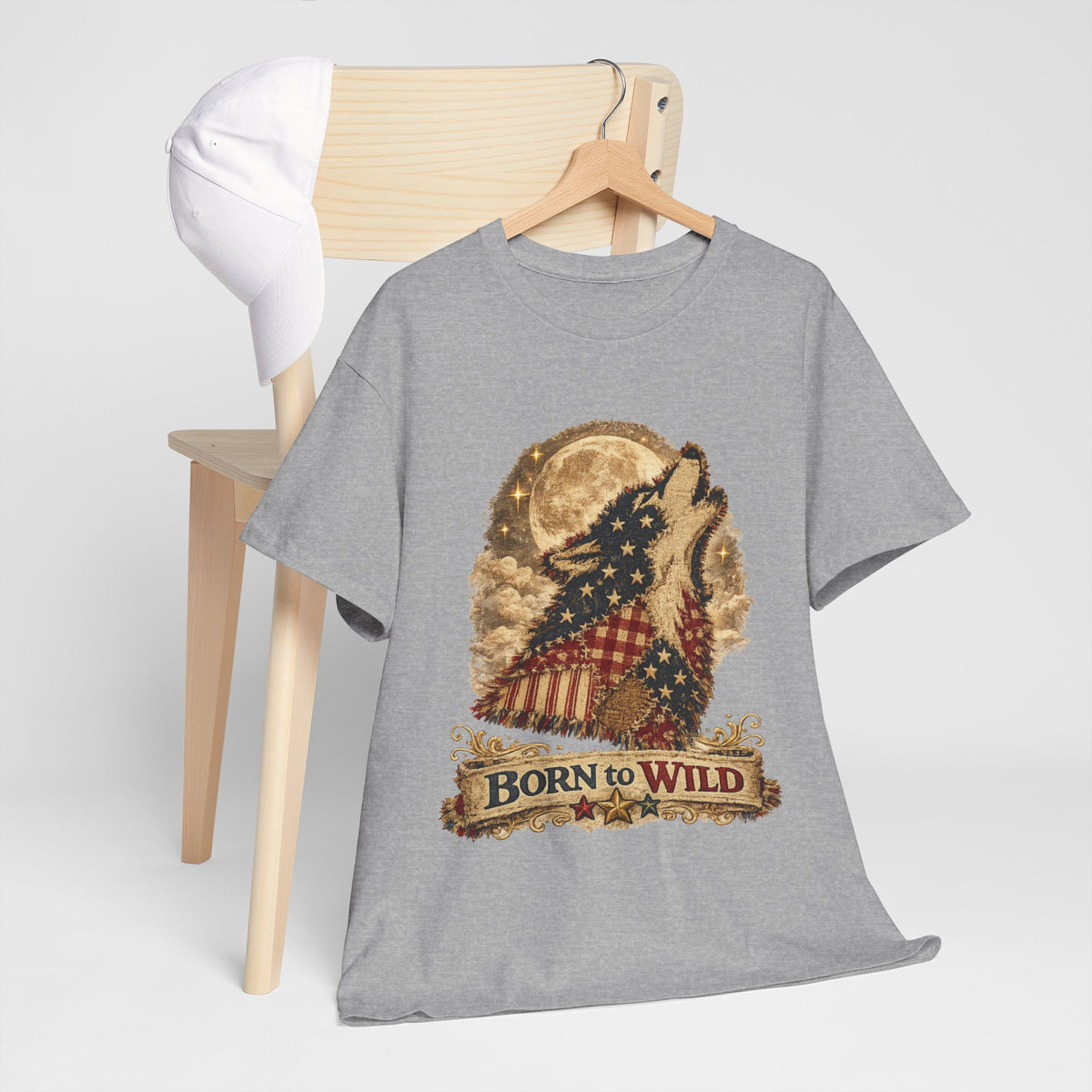 Born to Wild Wolf T-Shirt – Patriotic Howling Wolf Graphic Tee
