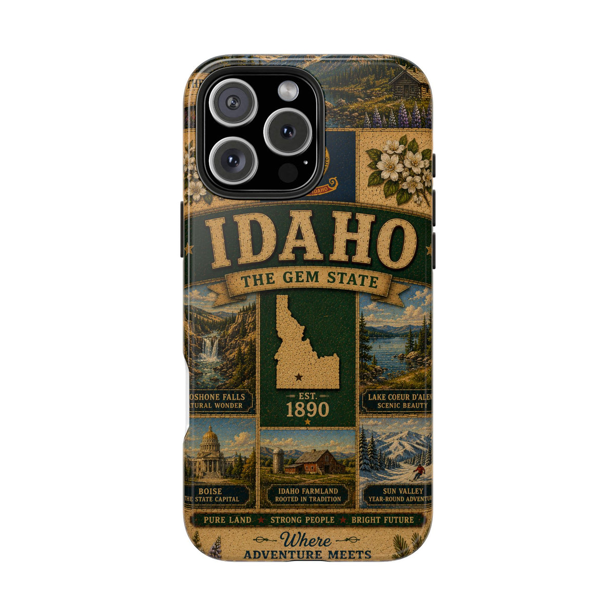 Idaho Gem State Faux Patchwork Phone Case Vintage Travel Poster Retro State Pride Cover