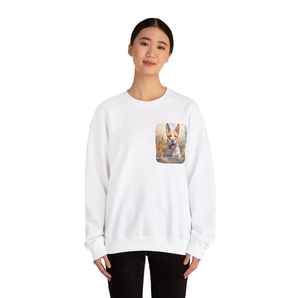 Bull Terrier Pride Sunflower Sweatshirt – 'Stay True' Motivational Design – Unisex Dog Lover Pullover