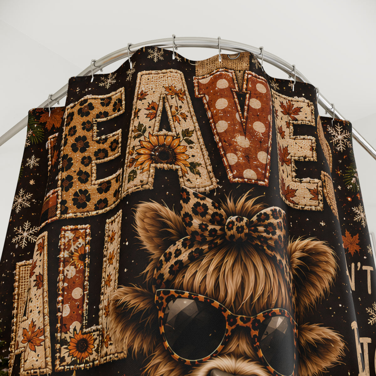 Christmas Highland Cow Shower Curtain Cozy Sweater Leopard Print Merry Christmas Rustic Farmhouse Holiday Bathroom Decor