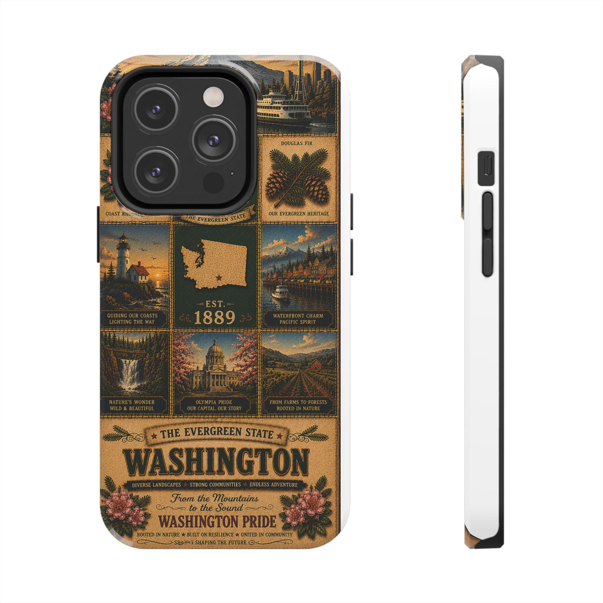 Washington Faux Patchwork Phone Case The Evergreen State Vintage Travel Poster Retro State Pride Cover Est 1889