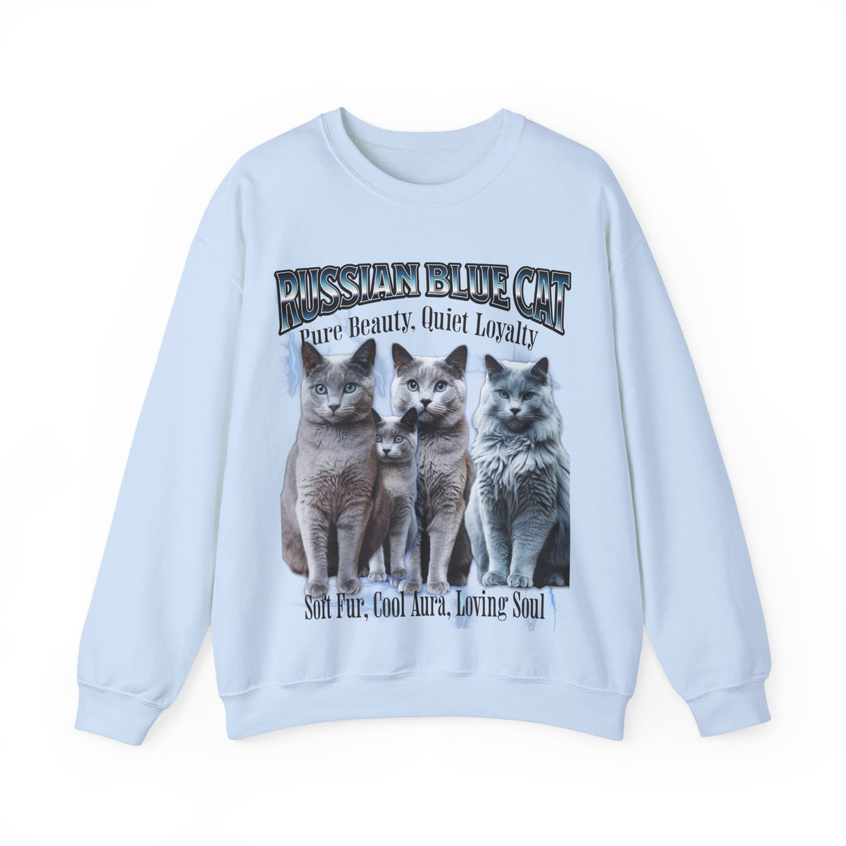 Russian Blue Cat “Pure Beauty, Quiet Loyalty” Unisex Sweatshirt | Cozy Cat Lover Pullover | Russian Blue Gift | New Edge Gifts & Novelties