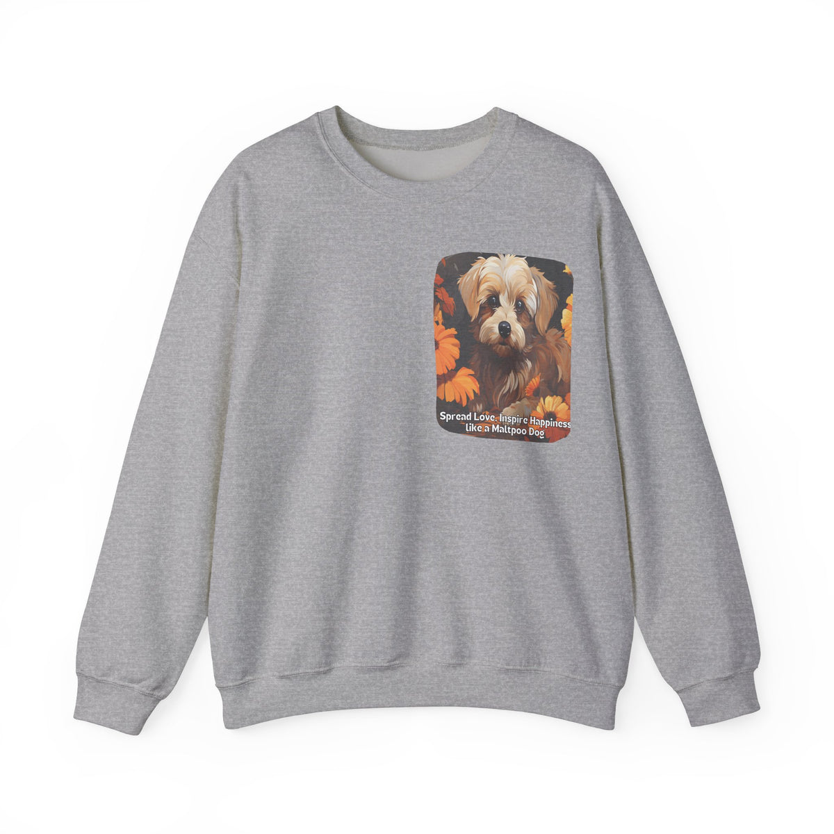 Maltipoo Dog Love Sunflower Sweatshirt – 'Spread Love, Inspire Happiness' – Unisex Designer Dog Pullover