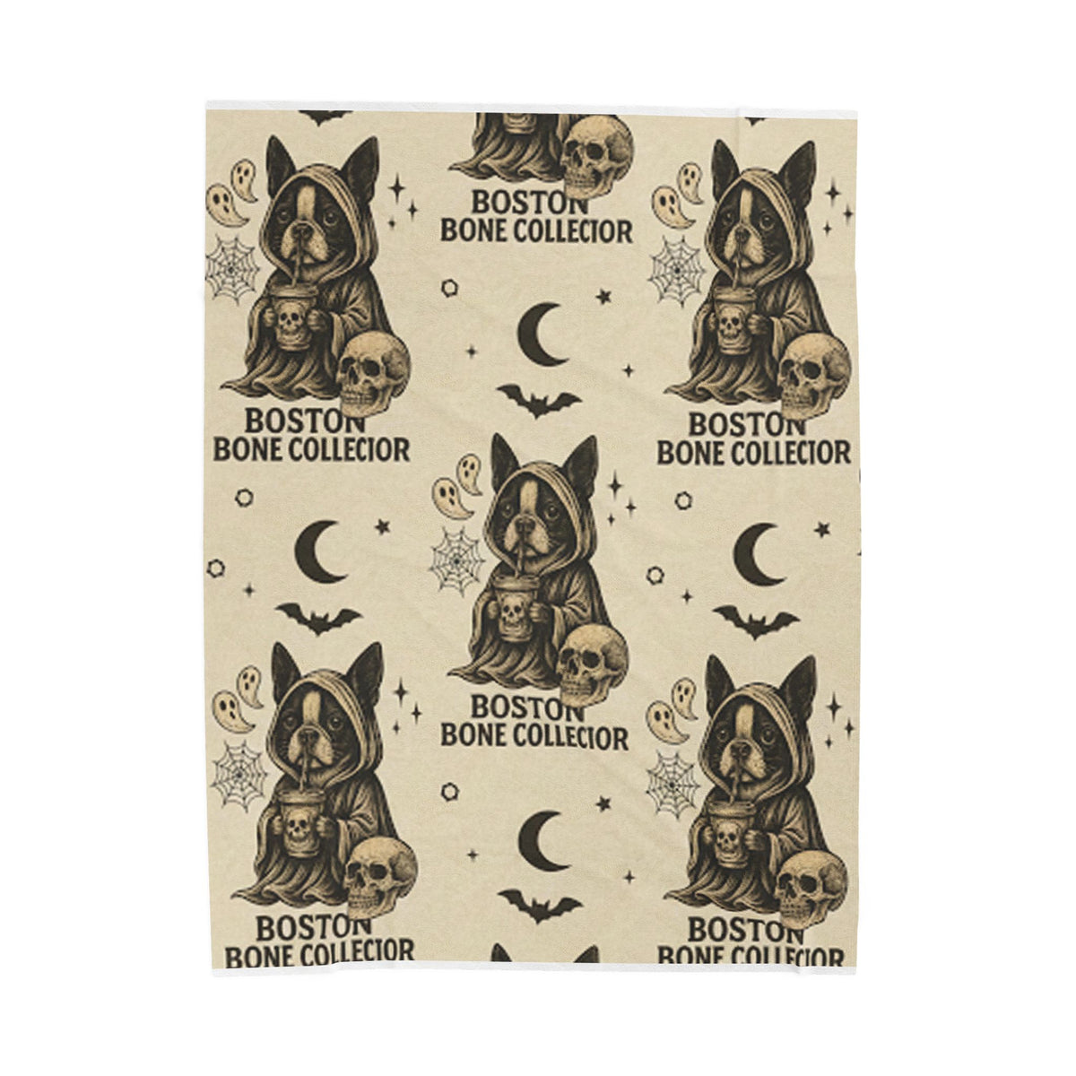 Velveteen Boston Borne Collector Dog Halloween Blanket – Spooky Pup Cozy Throw