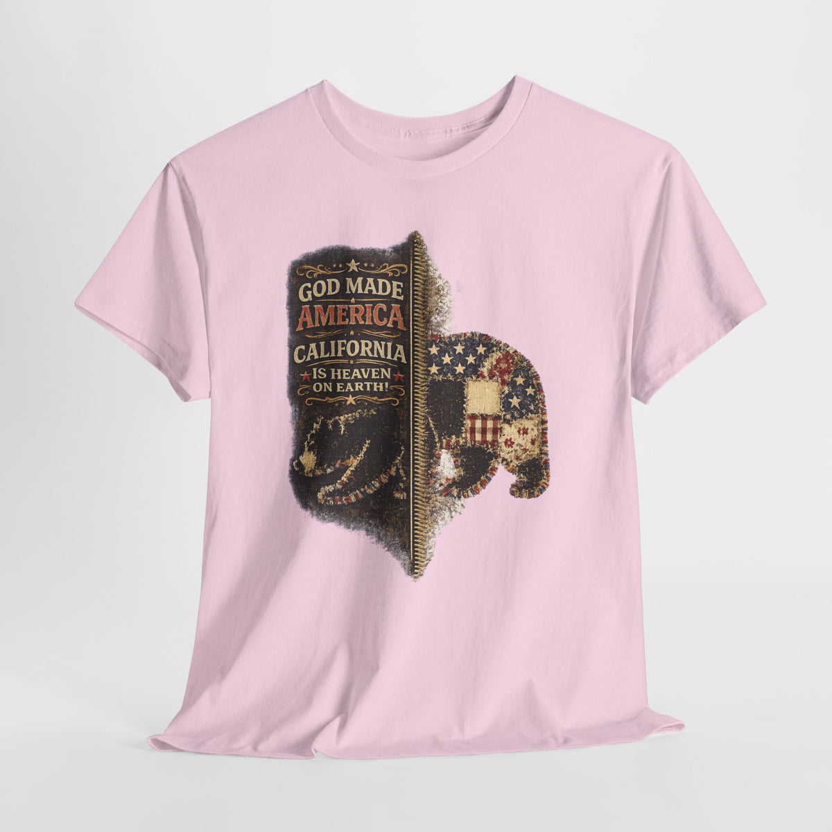 California Buffalo Patriotic T-Shirt — "God Made America, California Is Heaven on Earth"