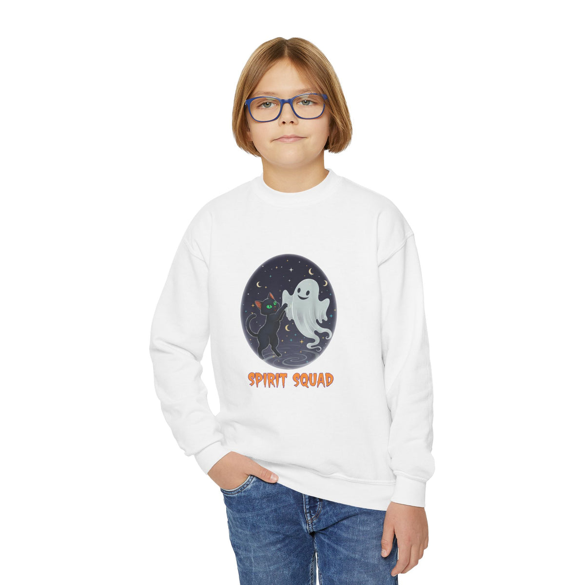 Youth Spirit Squad Crewneck Sweatshirt - Halloween, Ghosts, Cozy Apparel, Kids' Sweatshirt, Fall Fashion, Spooky Season
