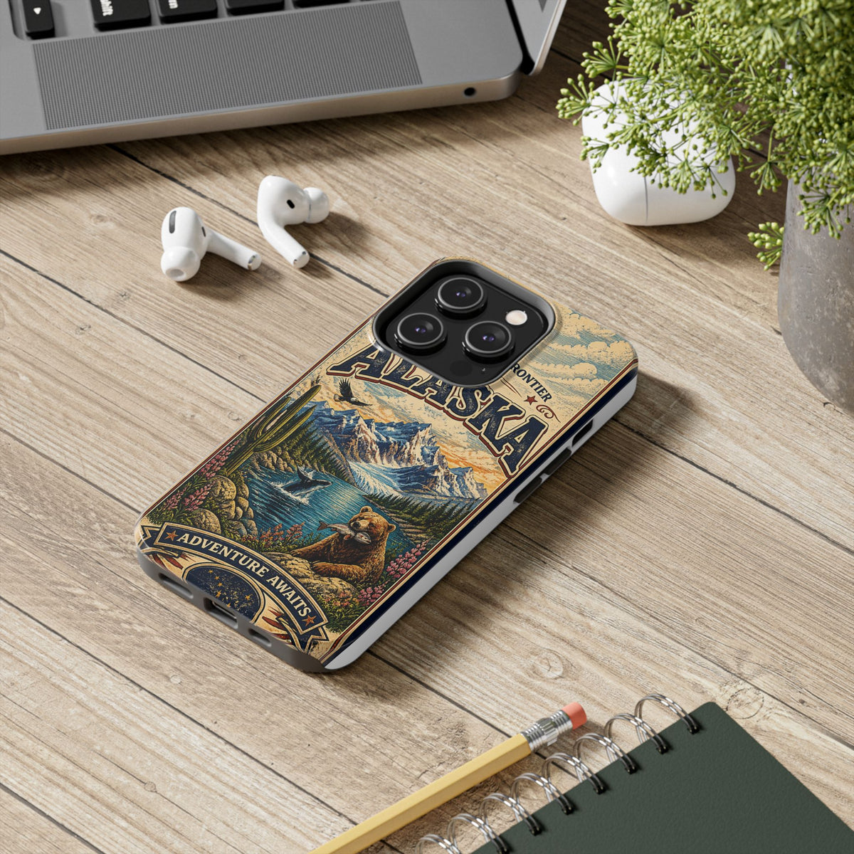 Alaska Faux Vintage Phone Case The Last Frontier Retro Travel Poster Style Adventure Awaits Wildlife iPhone Samsung Case