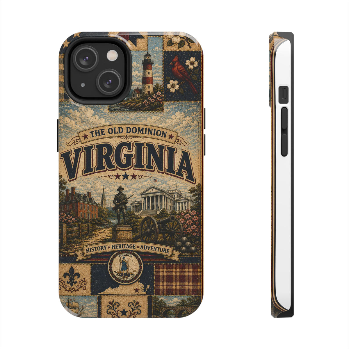 Virginia Faux Patchwork Phone Case Old Dominion Retro Colonial Landmarks Cardinal State Pride Cover