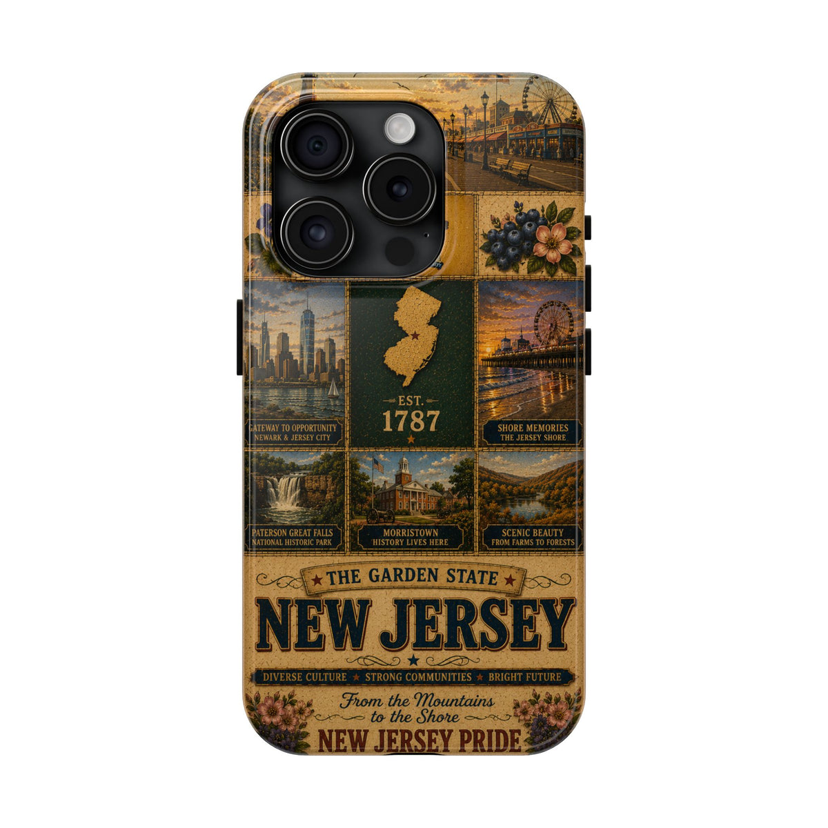 New Jersey Faux Patchwork Phone Case Garden State Vintage Travel Poster Retro State Pride Cover for iPhone & Samsung