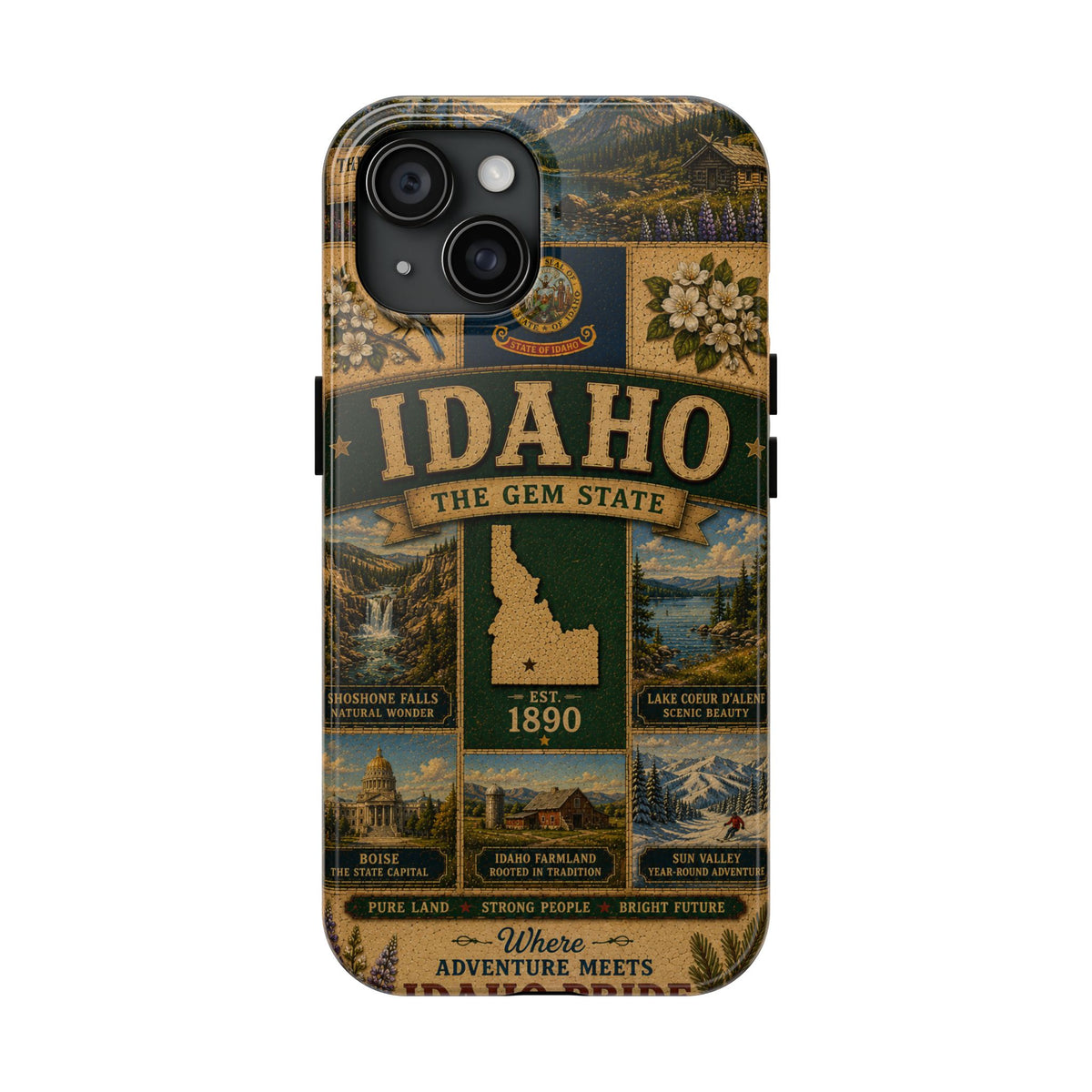 Idaho Gem State Faux Patchwork Phone Case Vintage Travel Poster Retro State Pride Cover