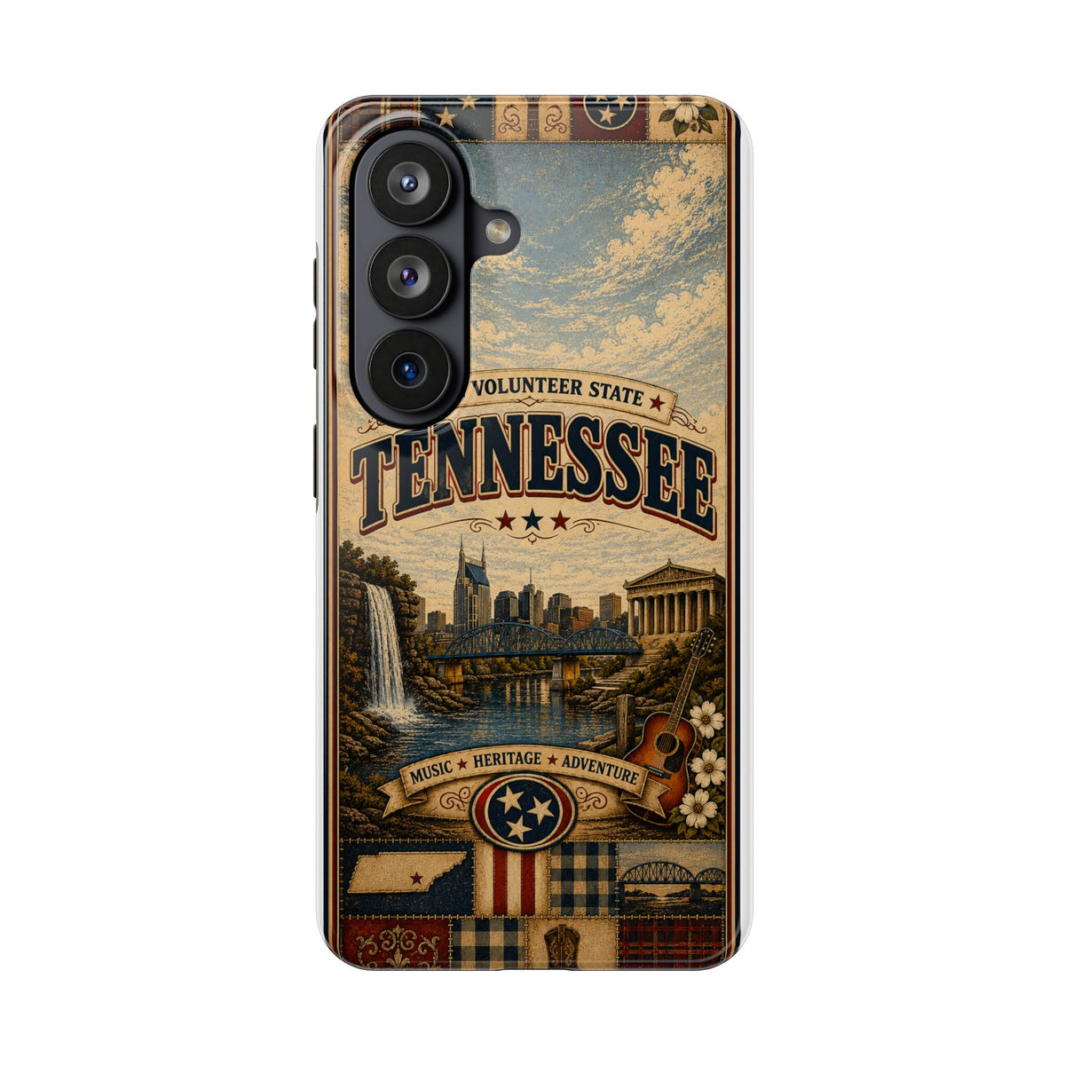 Tennessee Faux Patchwork Phone Case Volunteer State Retro Nashville Skyline Guitar State Pride Cover