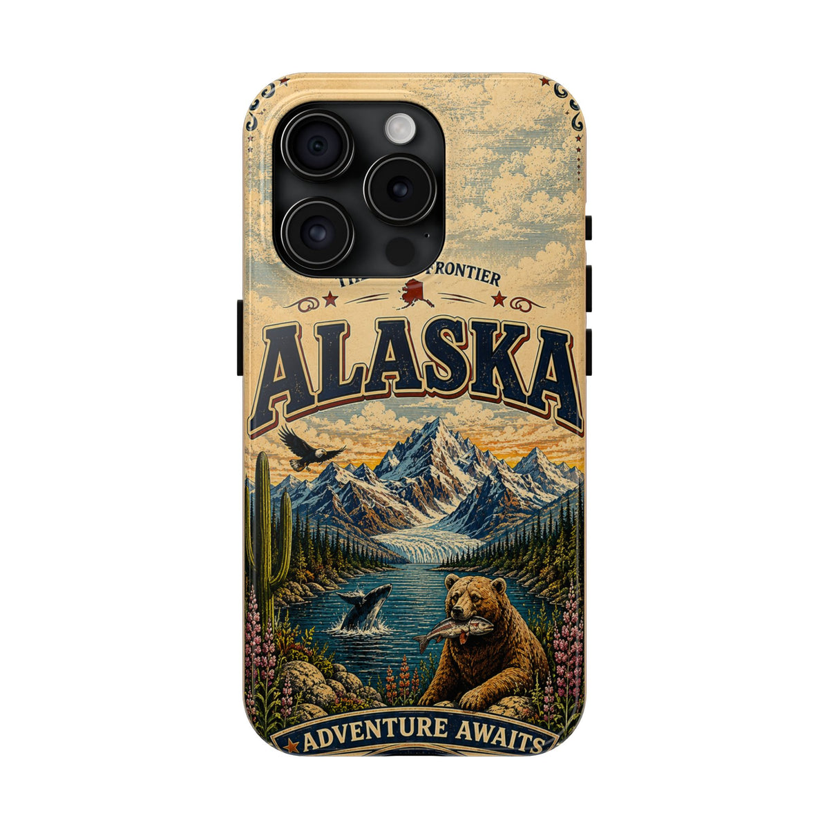 Alaska Faux Patchwork Phone Case The Last Frontier Retro Travel Poster Wildlife Adventure Cover