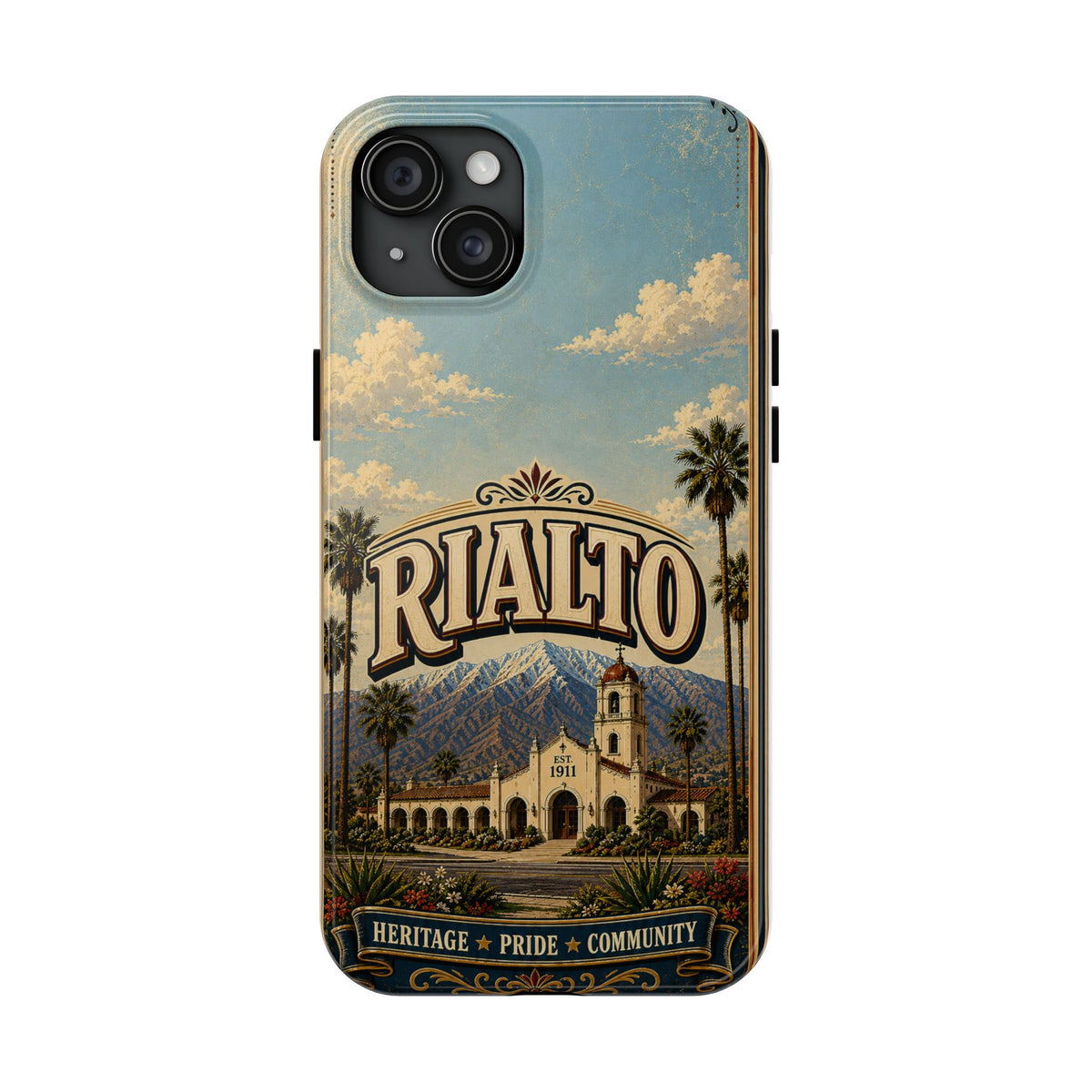 Rialto Heritage Pride Community Faux Patchwork Phone Case – Est 1911 Vintage California Travel Art Cover