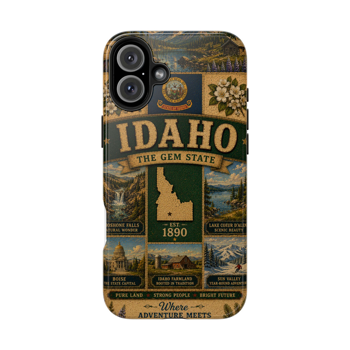 Idaho Gem State Faux Patchwork Phone Case Vintage Travel Poster Retro State Pride Cover