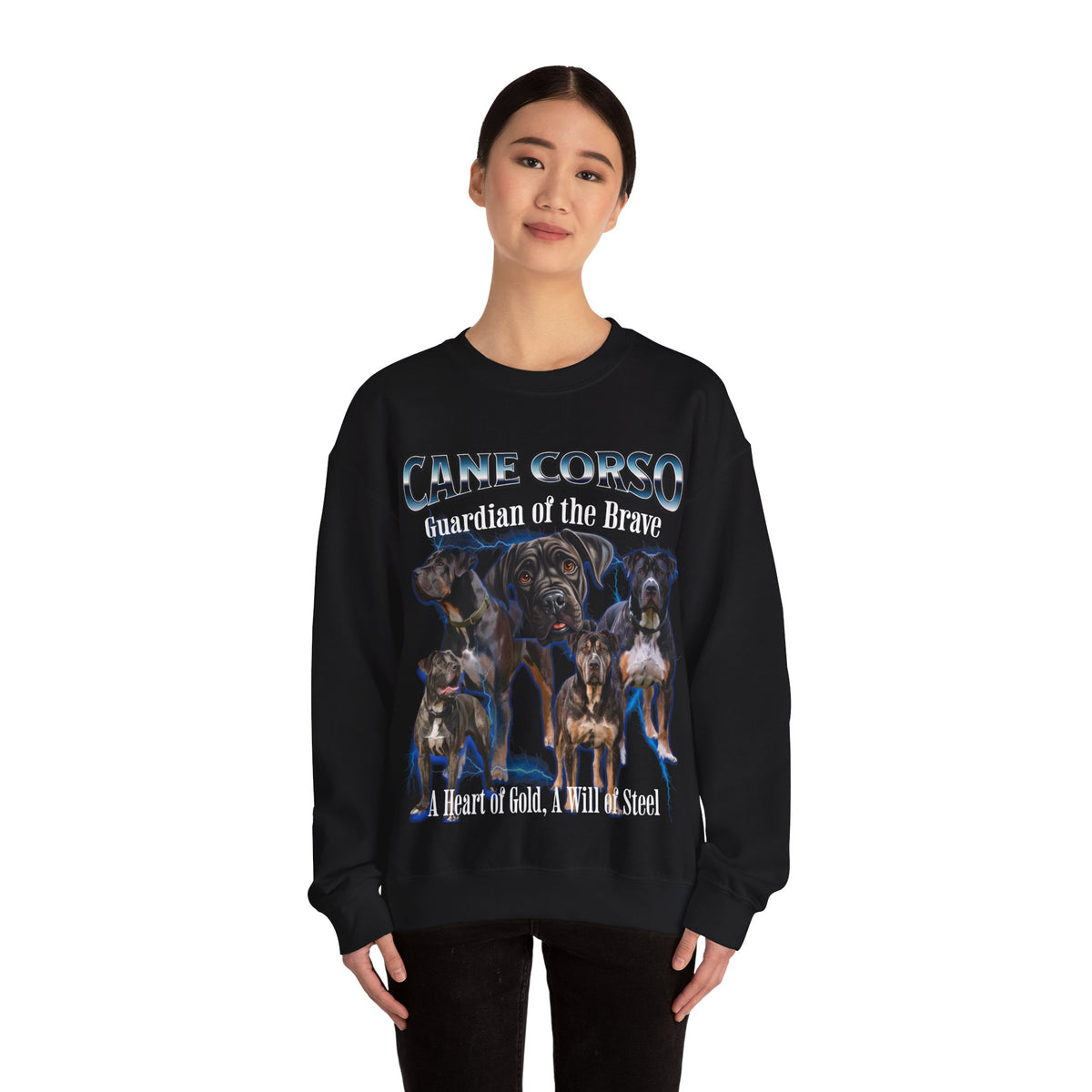 Cane Corso Bootleg Collage Sweatshirt – Guardian of the Brave | Unisex Dog Lover Pullover
