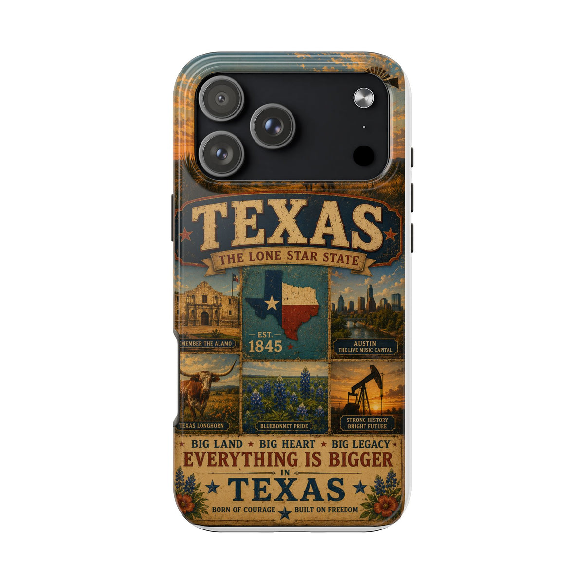 Texas Faux Patchwork Phone Case The Lone Star State Vintage Travel Poster Retro State Pride Cover Est 1845