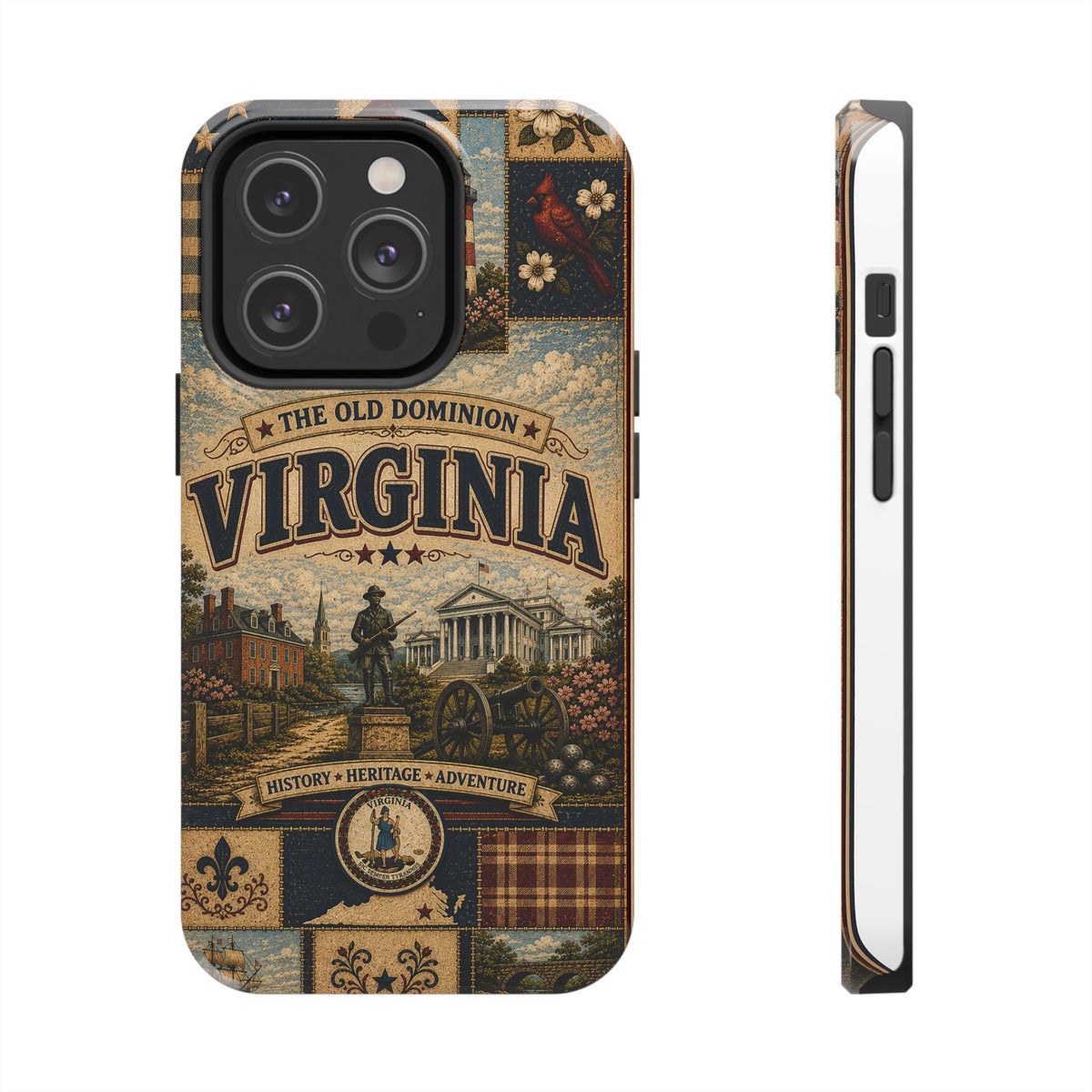 Virginia Faux Patchwork Phone Case Old Dominion Retro Colonial Landmarks Cardinal State Pride Cover
