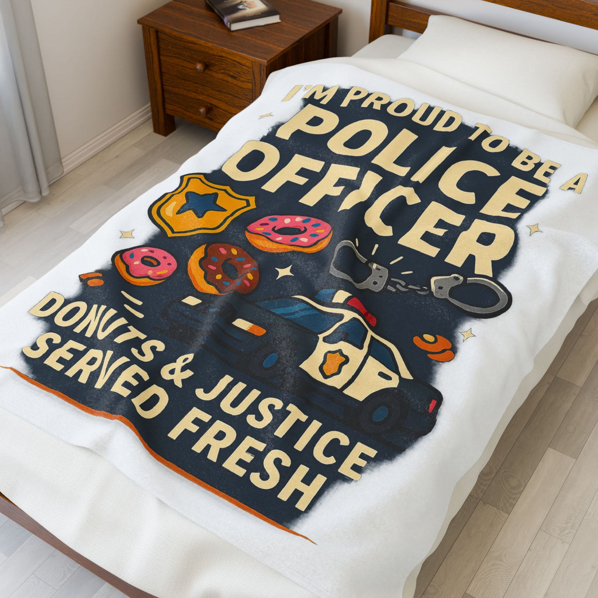 Police Officer Velveteen Blanket – Funny Donuts & Justice Served Fresh Throw