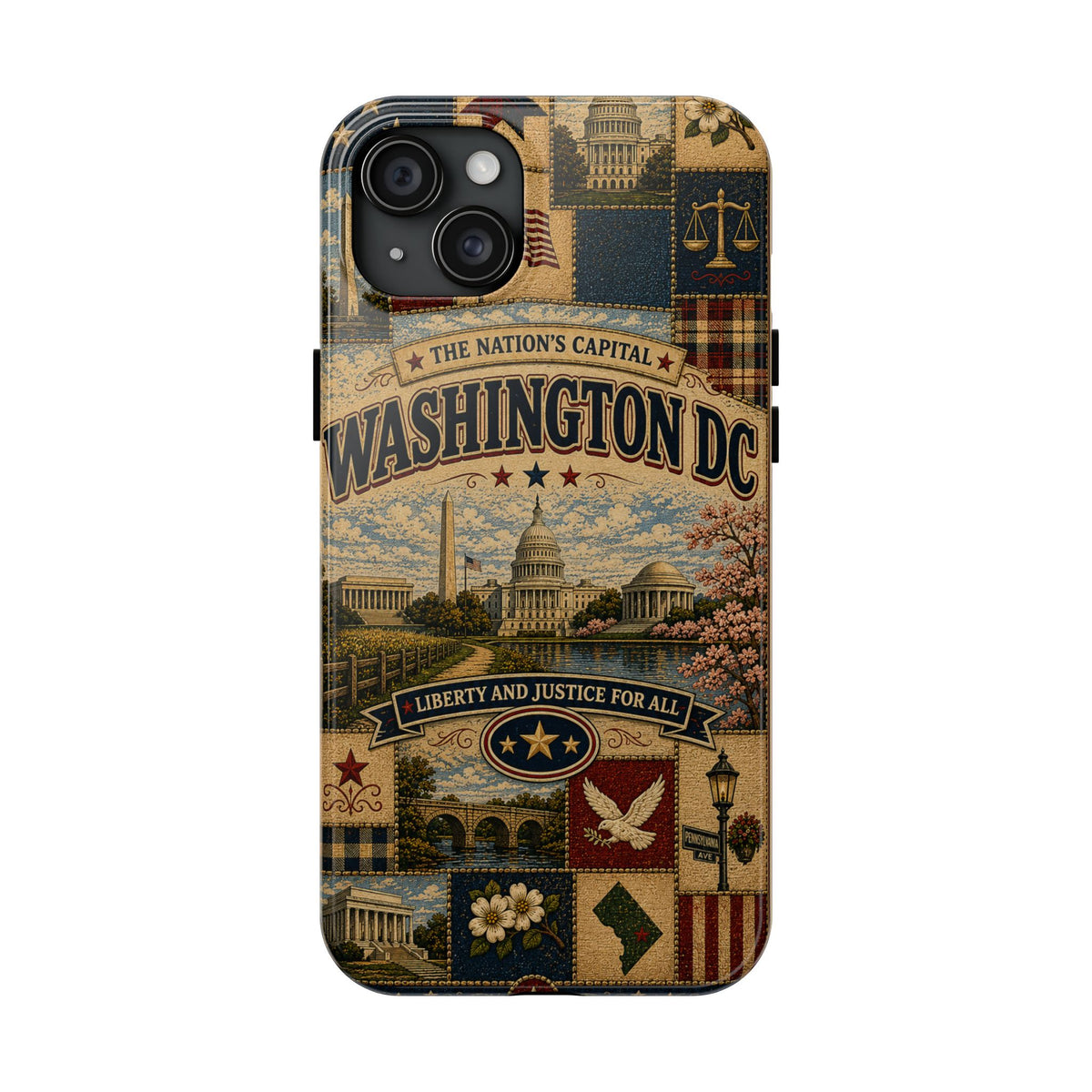 Washington DC Faux Patchwork Phone Case Nations Capital Retro Capitol Monument Liberty Justice Cover