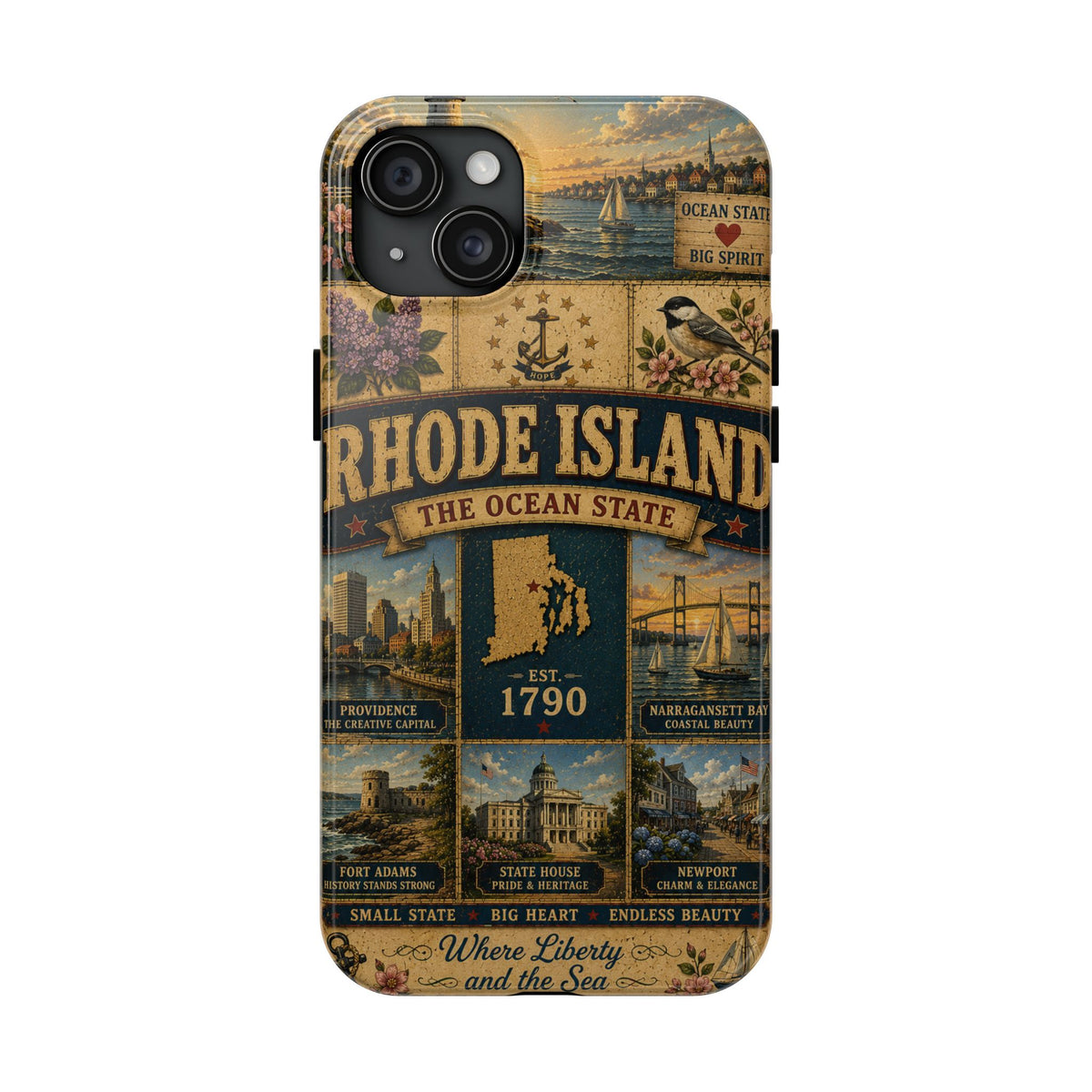 Rhode Island Faux Patchwork Phone Case The Ocean State Vintage Travel Poster Retro State Pride Cover Est 1790