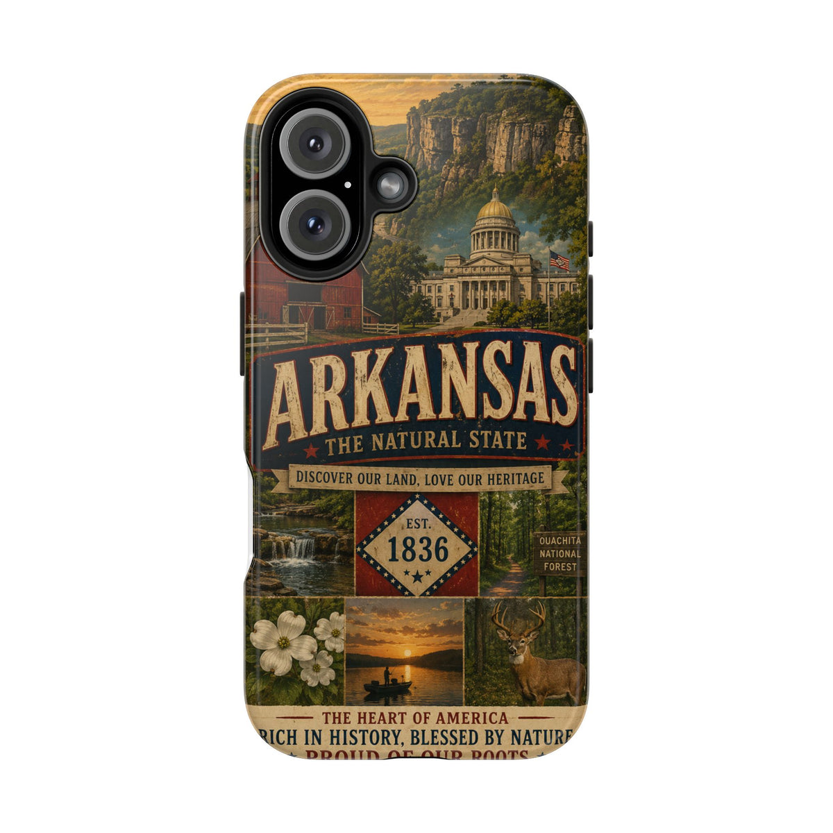 Arkansas Faux Patchwork Phone Case The Natural State Vintage Travel Poster Retro Pride Cover