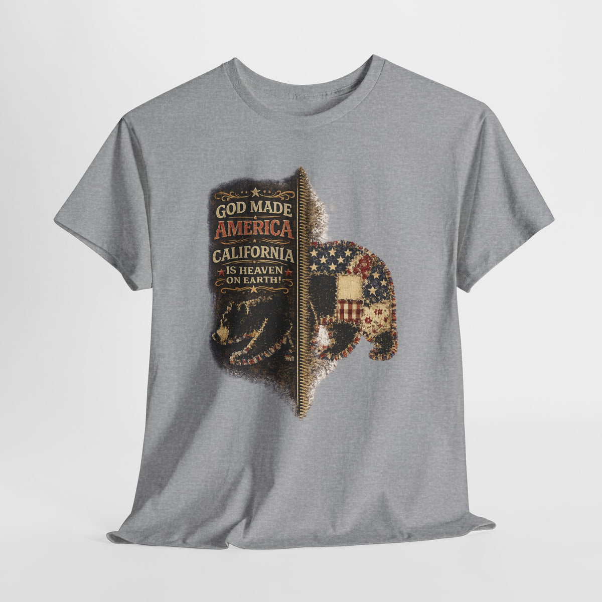 California Buffalo Patriotic T-Shirt — "God Made America, California Is Heaven on Earth"