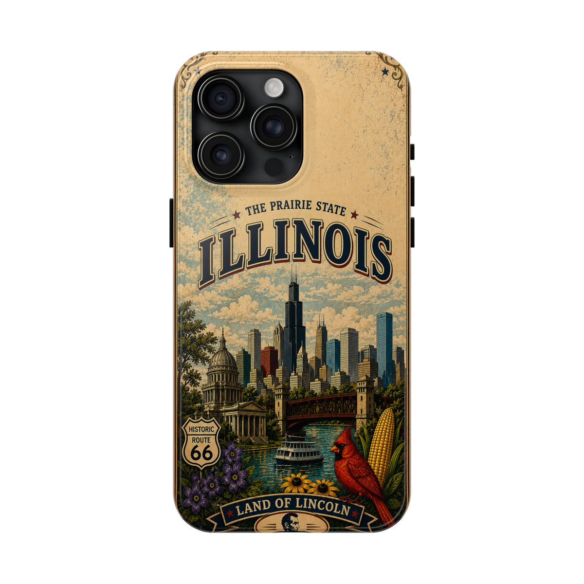 Illinois Prairie State Faux Patchwork Phone Case Vintage Travel Poster Retro State Pride Cover