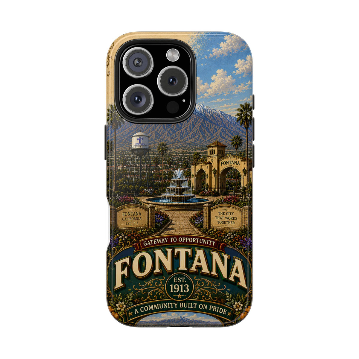 Fontana Faux Patchwork Phone Case – Gateway to Opportunity Retro Travel Cover for iPhone 17 Samsung S26