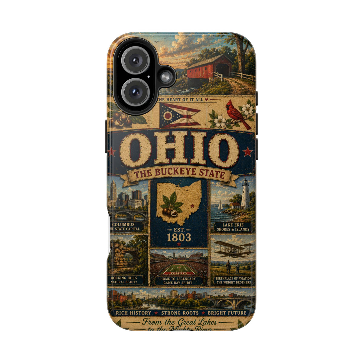 Ohio Faux Patchwork Phone Case Buckeye State Vintage Travel Poster Retro State Pride Cover Est 1803 for iPhone & Samsung