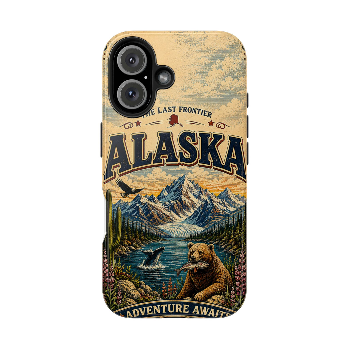 Alaska Faux Patchwork Phone Case The Last Frontier Retro Travel Poster Wildlife Adventure Cover