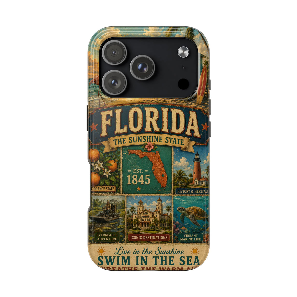 Florida Sunshine State Faux Patchwork Phone Case Vintage Travel Poster Retro Pride Cover