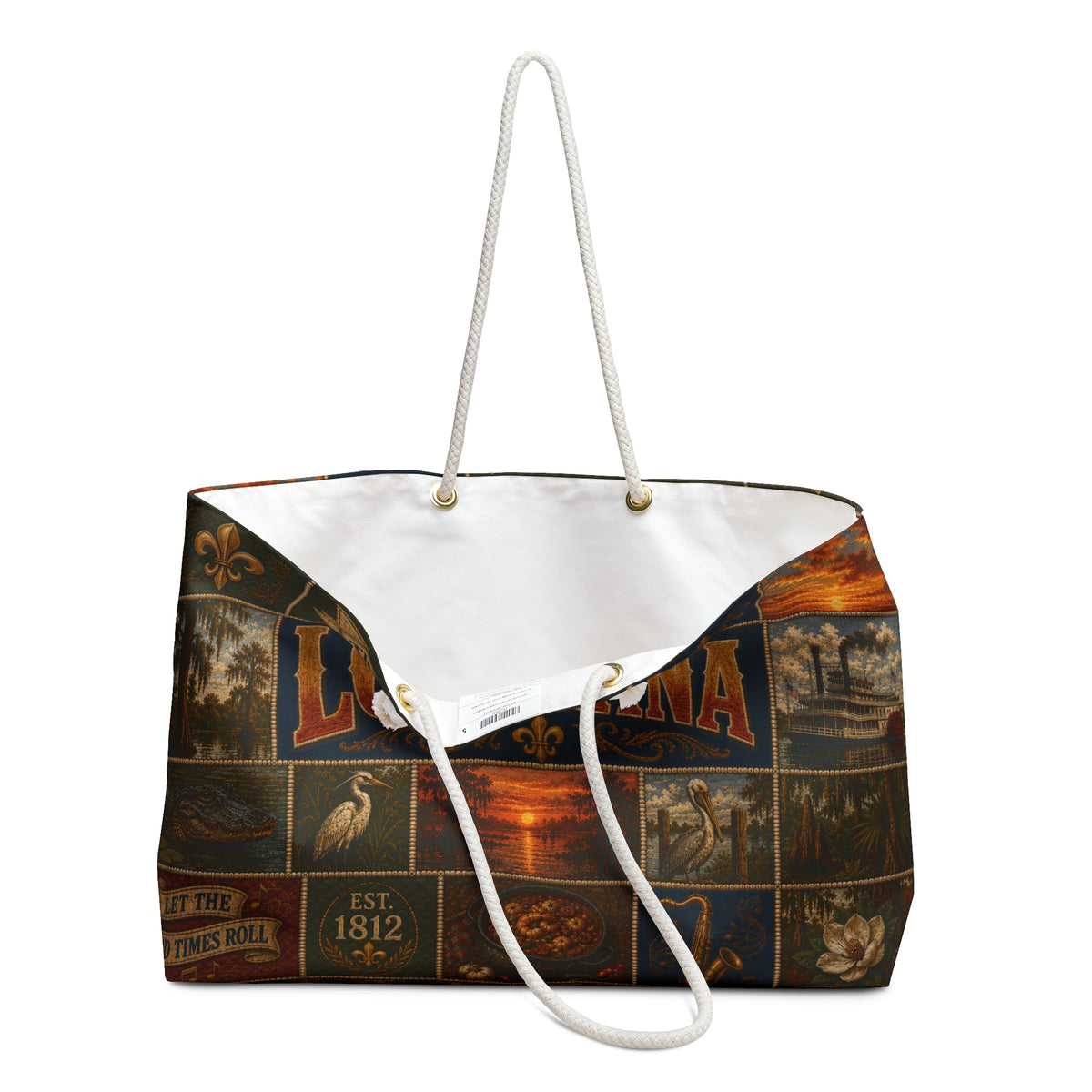 Louisiana Weekender Bag Bayou State Faux Patchwork Travel Tote Let the Good Times Roll Vintage Louisiana Souvenir Gift