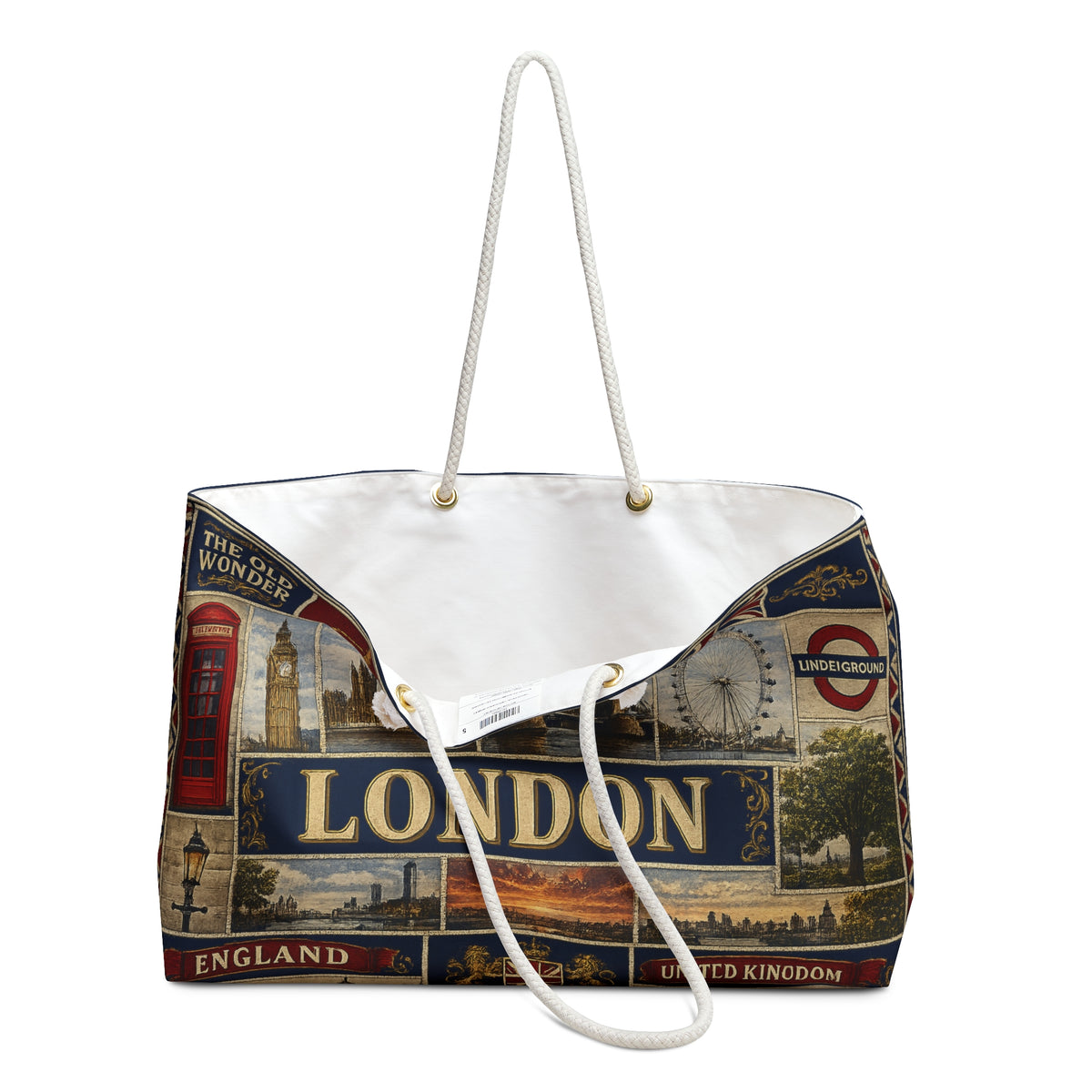 London England Weekender Bag The Old Wonder Faux Patchwork Travel Tote United Kingdom Landmark Vintage Travel Gift