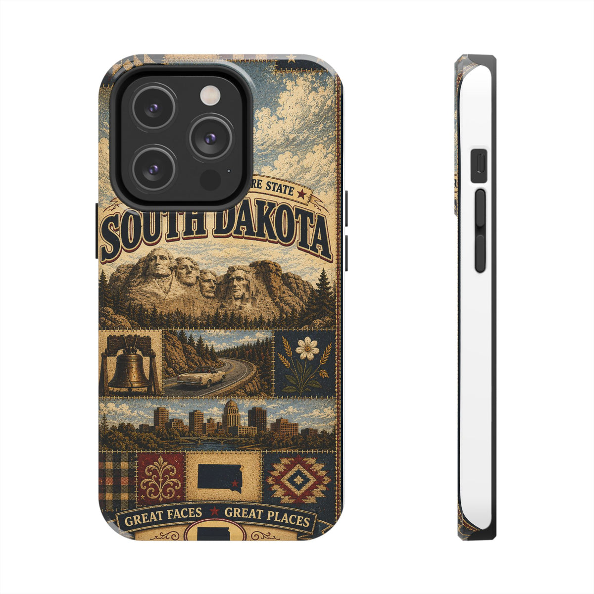 South Dakota Faux Patchwork Phone Case Mount Rushmore State Retro Bison Scenic Road State Pride Cover