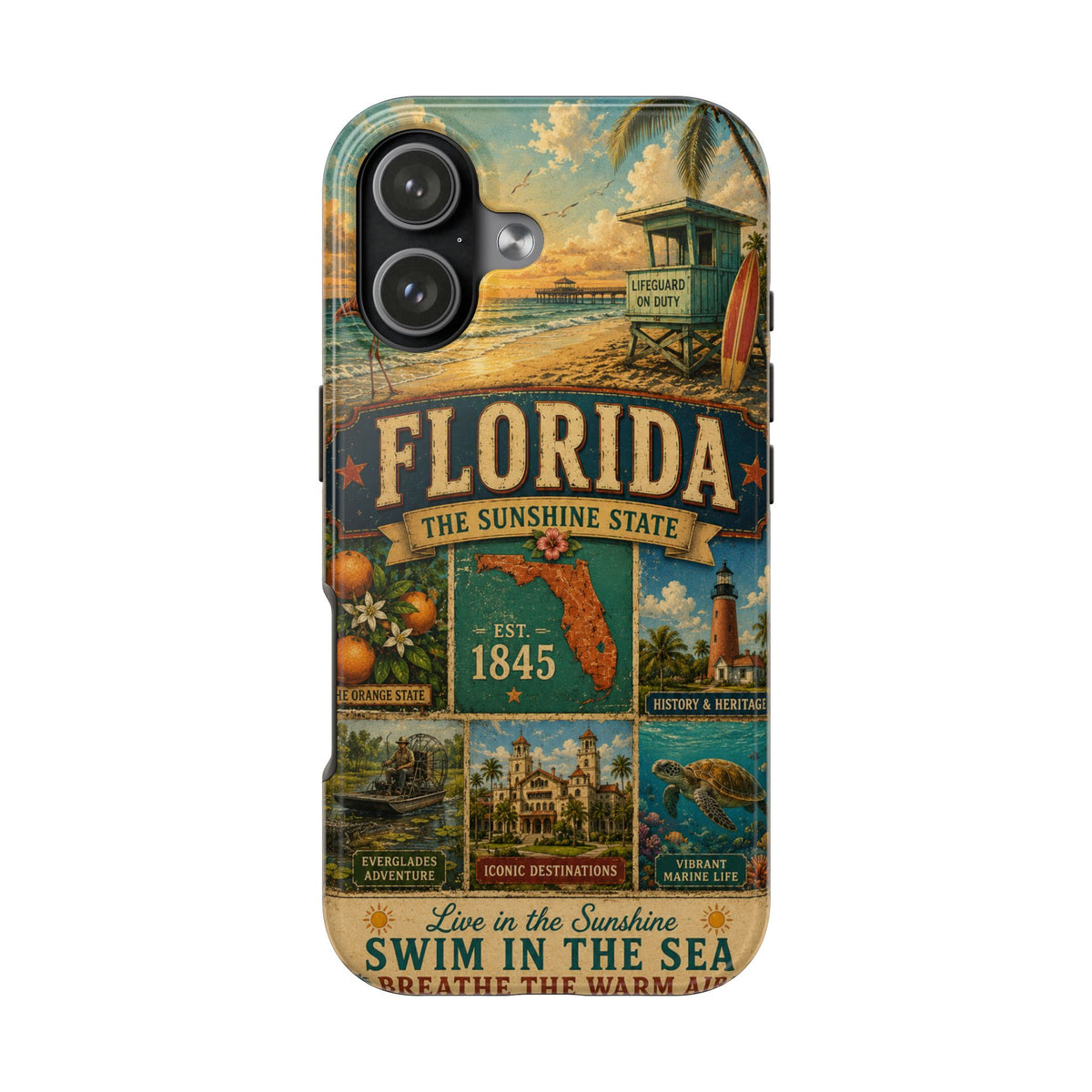 Florida Sunshine State Faux Patchwork Phone Case Vintage Travel Poster Retro Pride Cover