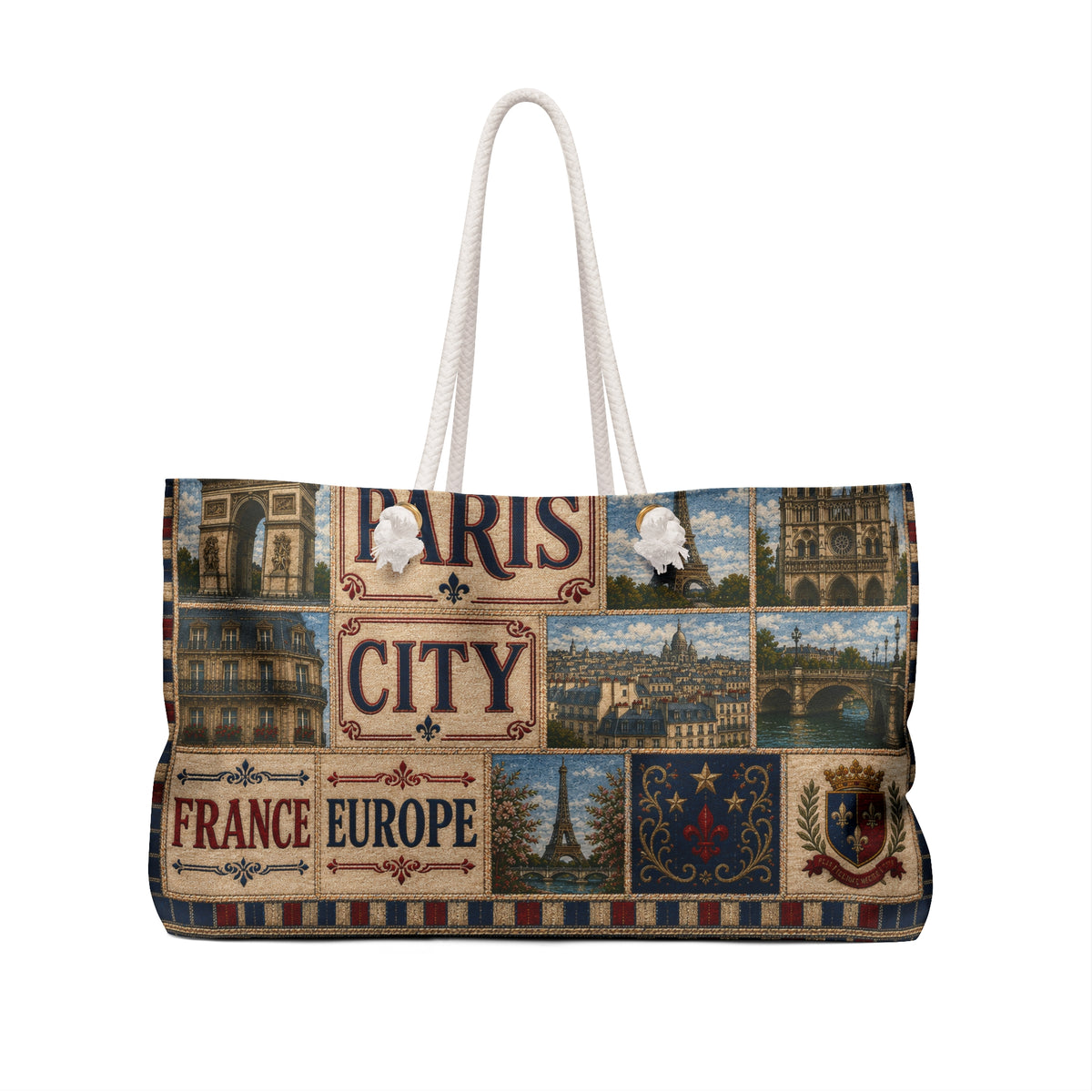 Paris France Weekender Bag City of Love Faux Patchwork Travel Tote Eiffel Tower European Vacation Gift