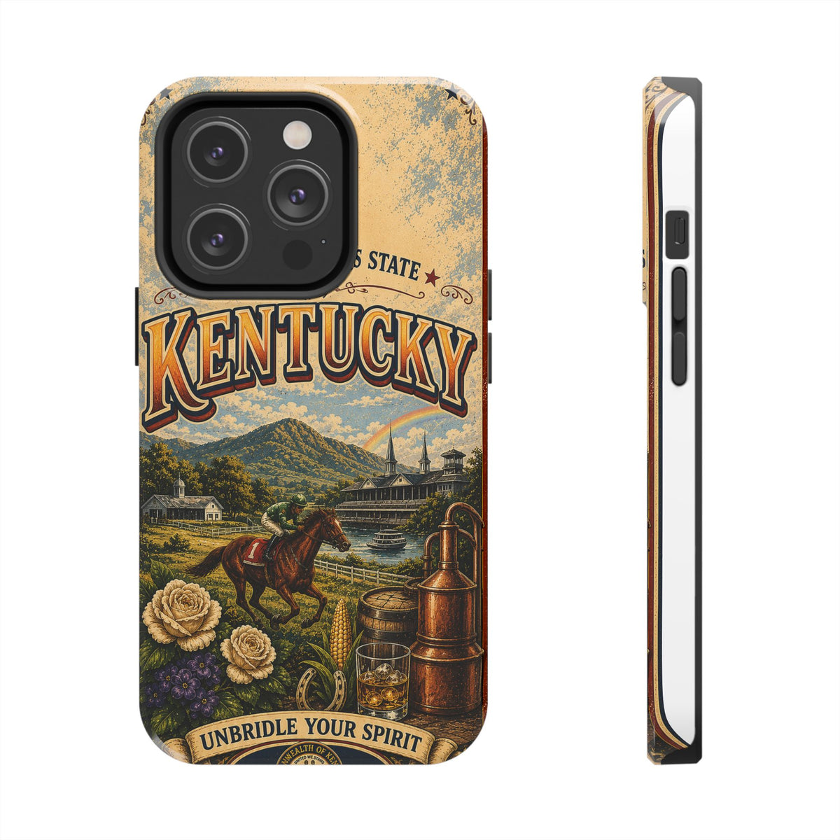 Kentucky Bluegrass State Faux Patchwork Phone Case – Vintage Travel Poster Style Kentucky Souvenir Cover for iPhone & Samsung