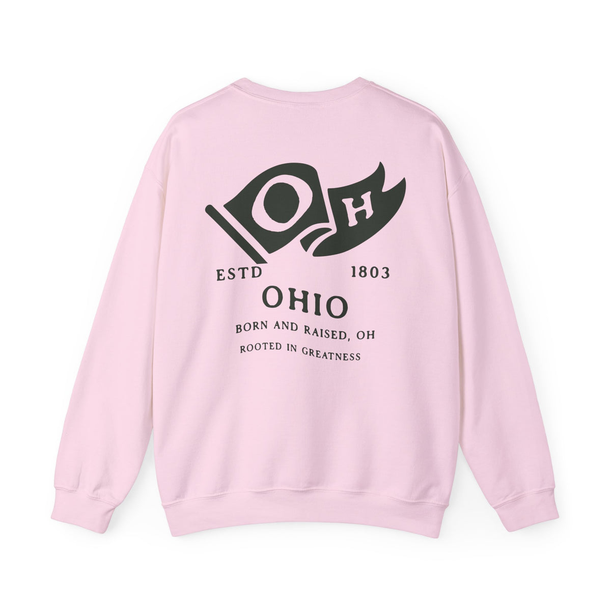 Ohio Born & Raised Sweatshirt – Buckeye State Pride, Front & Back Design