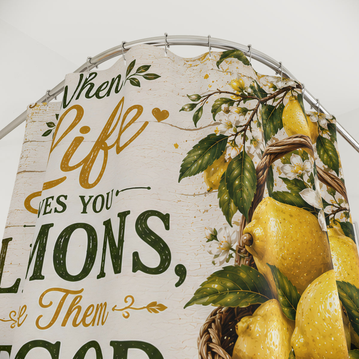 Lemon Christian Shower Curtain When Life Gives You Lemons Give Them to God Romans 8 28 Farmhouse Faith Decor