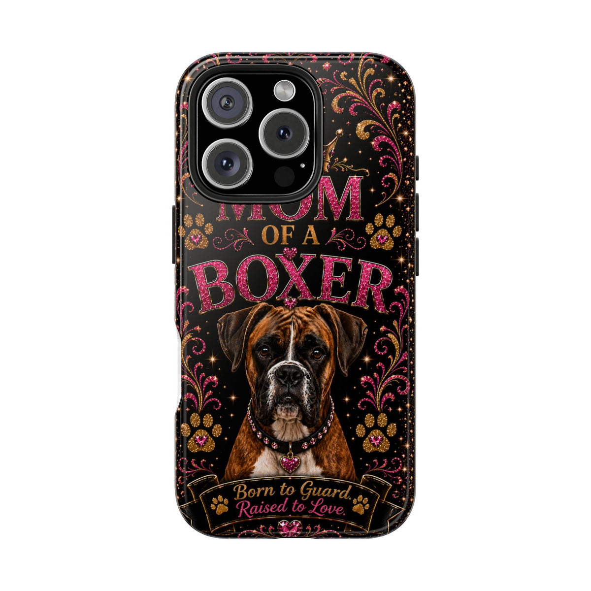 Mom of a Boxer Glitter Phone Case Born to Guard Raised to Love Vintage Dog Lover Gift Cover