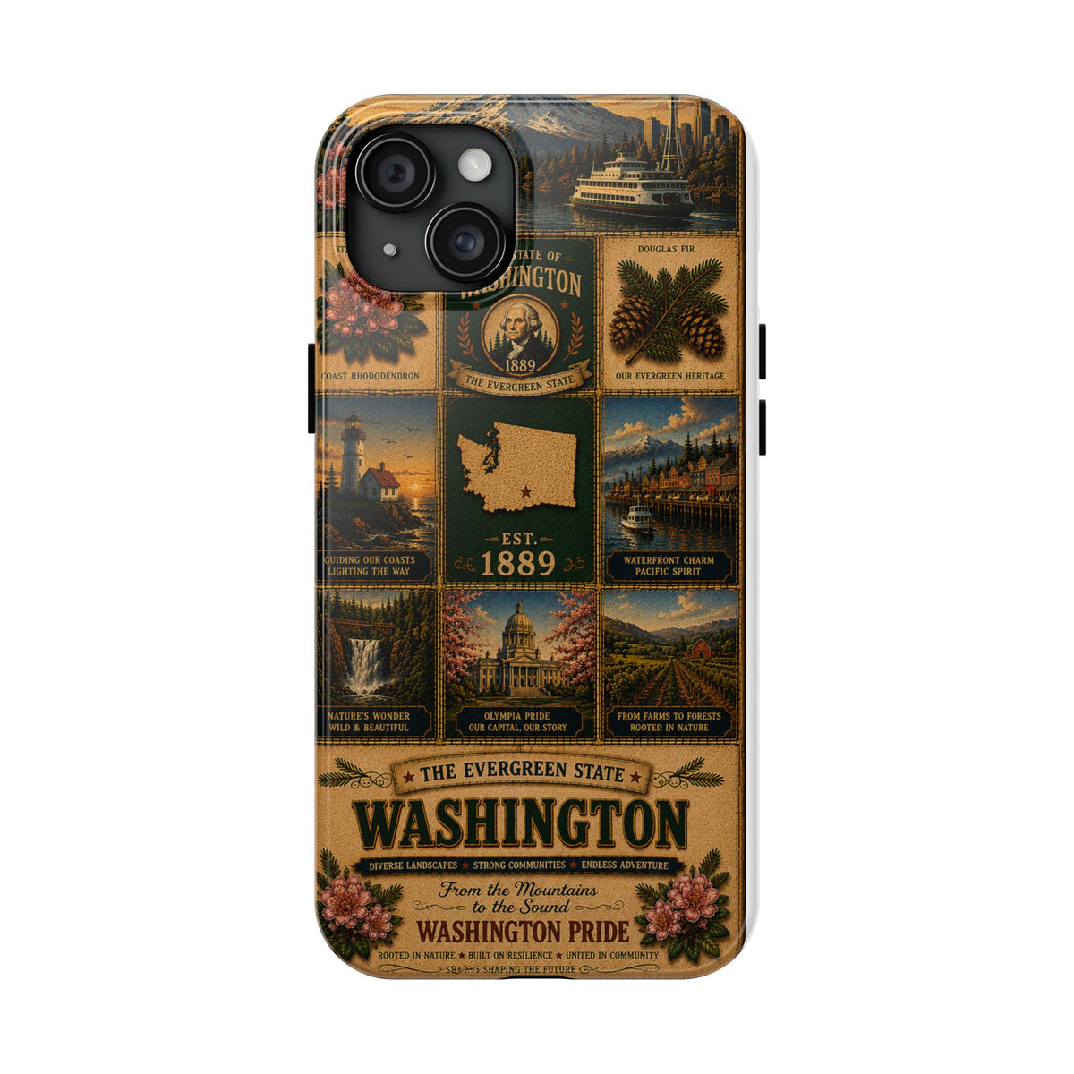 Washington Faux Patchwork Phone Case The Evergreen State Vintage Travel Poster Retro State Pride Cover Est 1889