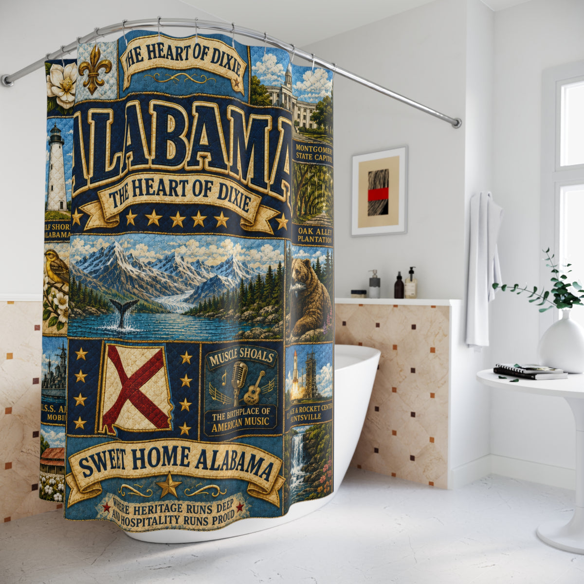 Alabama “Sweet Home” Shower Curtain — The Heart of Dixie State Pride Bathroom Decor