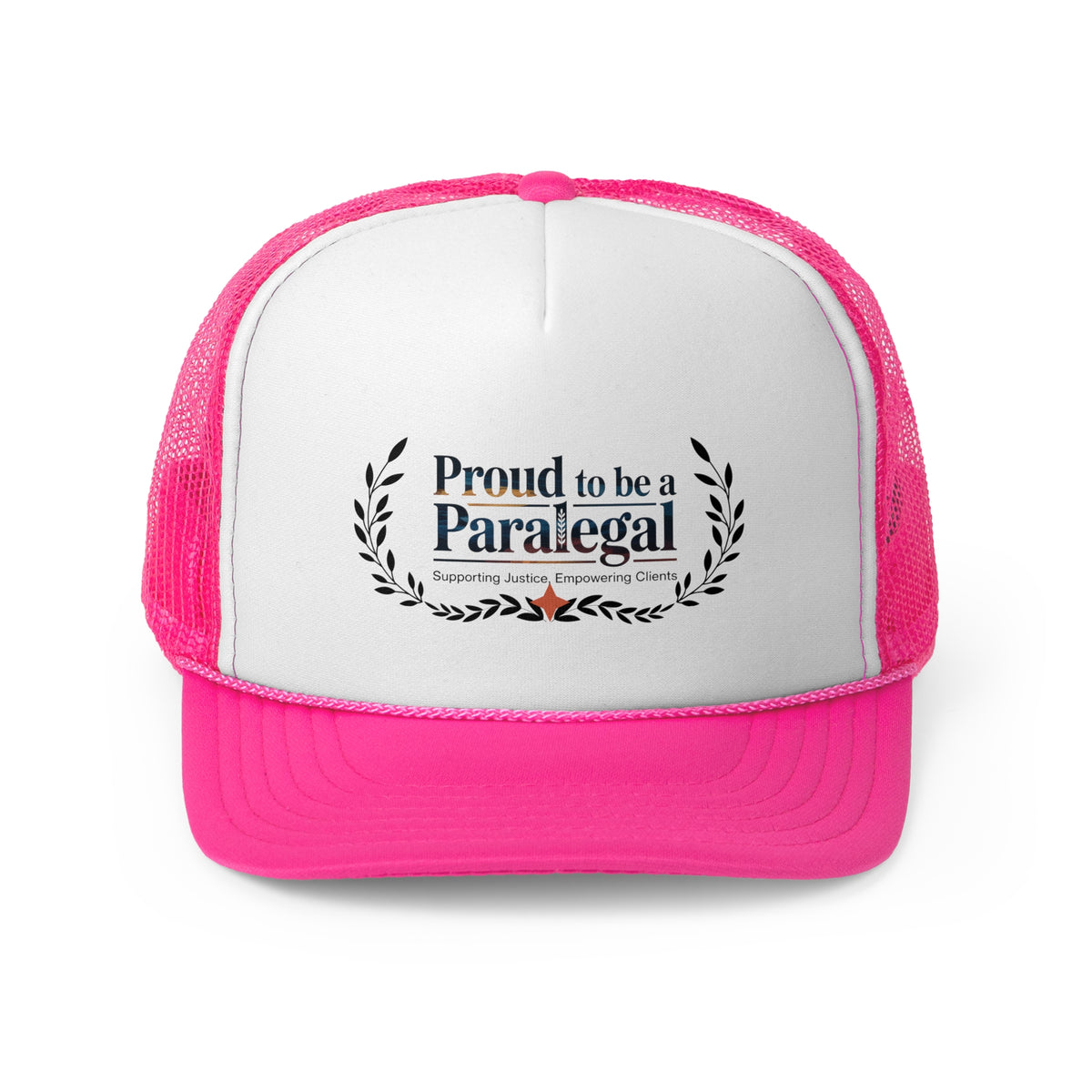 Paralegal Trucker Hat – Proud to Be a Paralegal | Supporting Justice, Empowering Clients | Legal Assistant Gift Cap