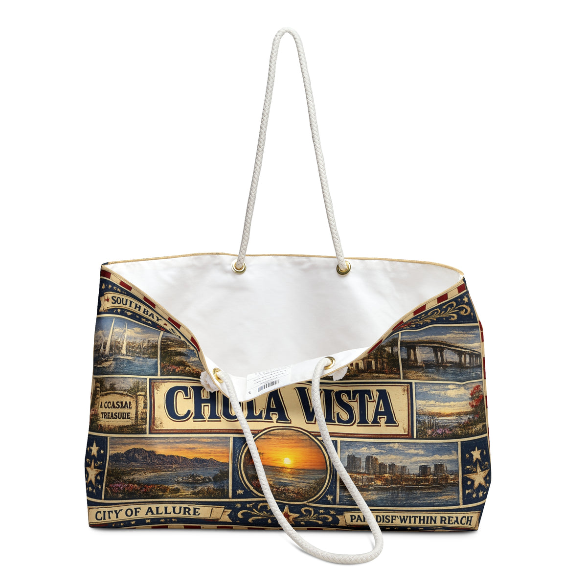 Chula Vista California Weekender Bag South Bay San Diego Faux Patchwork Travel Tote Coastal Paradise Getaway Gift