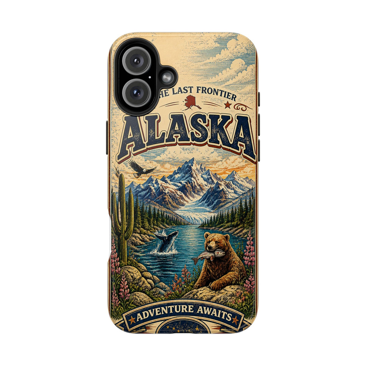 Alaska Faux Vintage Phone Case The Last Frontier Retro Travel Poster Style Adventure Awaits Wildlife iPhone Samsung Case