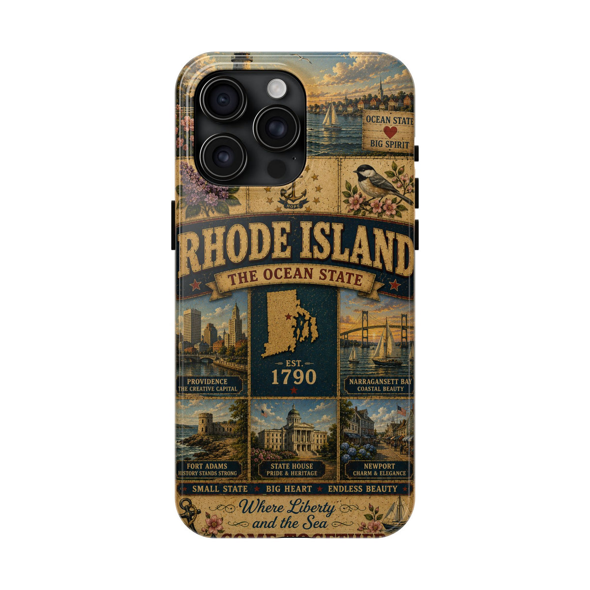 Rhode Island Faux Patchwork Phone Case The Ocean State Vintage Travel Poster Retro State Pride Cover Est 1790