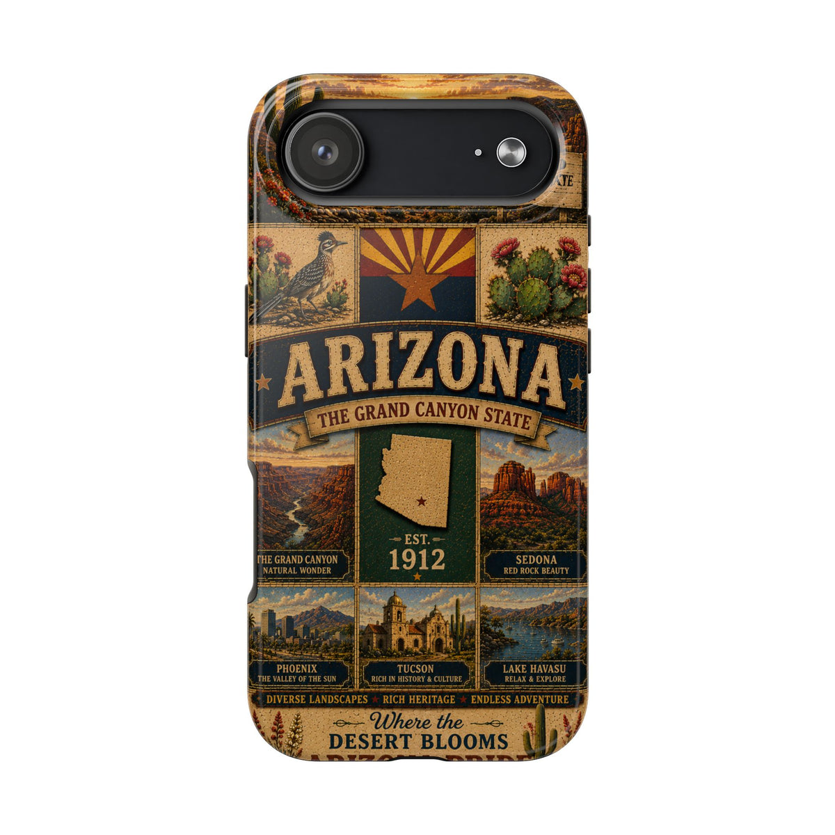 Arizona Faux Patchwork Phone Case The Grand Canyon State Vintage Travel Poster Retro Pride Cover